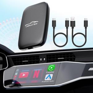 3-in-1 Wireless Carplay and Android Auto Adapter Streaming Video Fits Netflix/YouTube/TF Card, 2025 Upgrade Magic Car Play Vedio Box Converts OEM Wired to Wireless CarPlay Adapter for Cars from 2016 (Black)