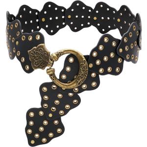 Wide Disc Belt for Women Vintage Hollow Boho Leather Belt Western Chunky Waist Belt Cowboy Metal Buckle Concho Belts (Black)