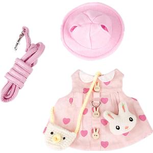 Guinea Pig Clothes,Rabbit Harness,Ferret Bunny Clothes with Pet Rabbit Harness and Leash Mini Hat Bag Cute Brooch for Kitten Small Animal Collars (Pink)