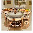 Hafing Dishes for Buffet, 4 Pack 5QT Round Stainless Steel Chafing Dish Set for Home Parties, Christmas Gatherings, Catering Events Complete Buffet Warmer Set (Rose Gold 4)