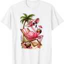 Women's Girls Pink Flamingo Beach Palm Tree Cute Flamingo T-Shirt 3T