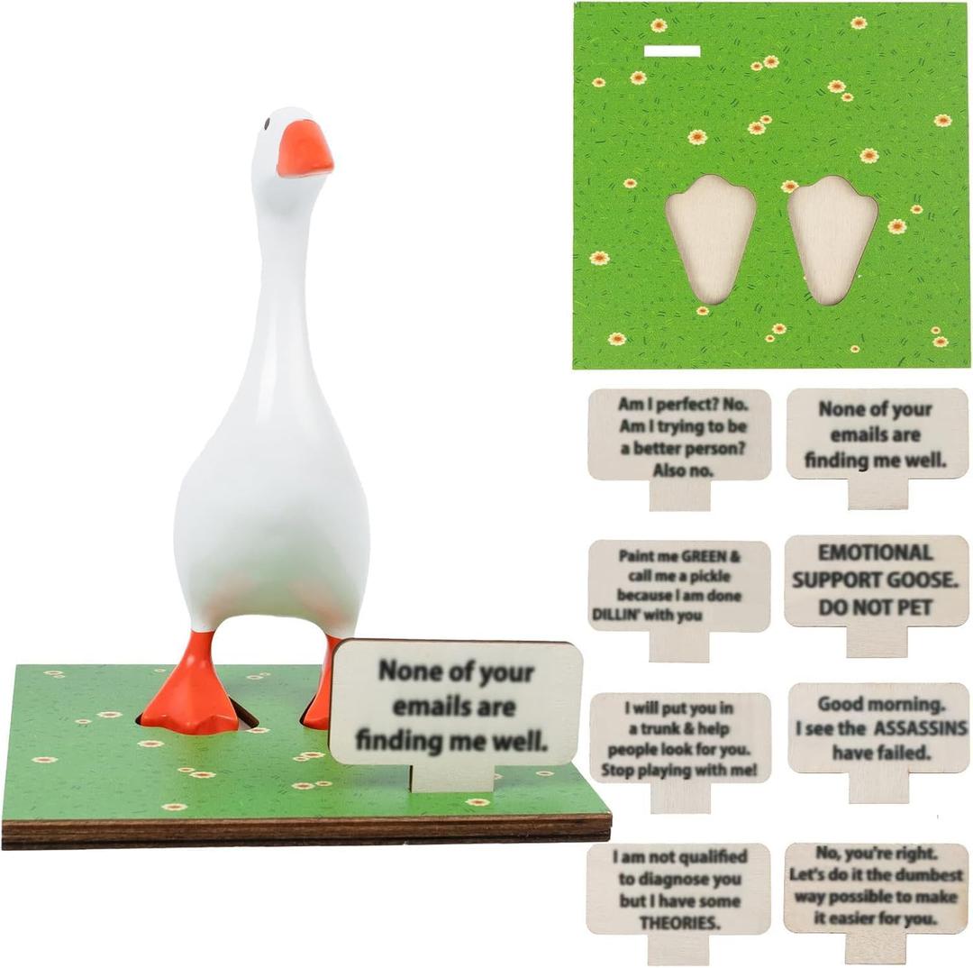 Magnetic Goose Key Holder, 7inch Desk Goose Statue with Wooden Base & Inspirational Sign Kawaii Room Decor Funny Home Office Table Desk Decor Mini Goose for Valentine New Apartment Housewarming Gifts