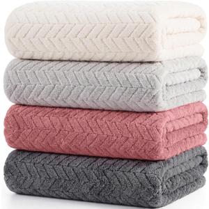 4 Pcs Extra Large Bath Towel Set 35" x 70" Oversized Turkish Luxury Plush Jacquard Bath Sheets Jumbo Soft Coral Velvet Bathroom Sheets Pink Gray Absorbent Blanket for Pool Shower Spa