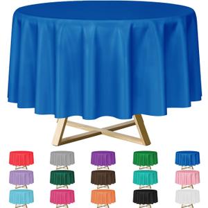 YSYJ 12 Pack Royal Blue 84 Inch Disposable Plastic Tablecloths Round Table Cloth Plastic Table Cover for Parties