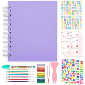 Kids Scrapbook Self Adhesive Photo Album 25 Pages Hard Cover DIY Photo Album for Instant Camera Print Paper with DIY Accessories (Purple)