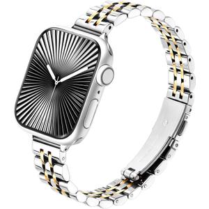 Wipalor Thin Classic Metal Chain Band Fit Slim Apple Watch Bands for women 46mm 44mm 45mm 42mm 49mm, Dressy Stainless Steel iWatch Bands for iPhone Watch Series 10 9 SE 8 7 6 5 4 3 2 Ultra-Silver/Gold