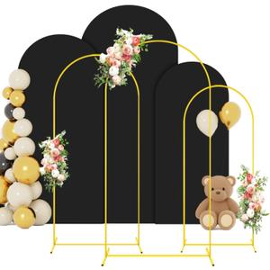 FOTSHARER Wedding Arch Backdrop Stand and Black Arch Covers Stretchy Backdrop Set of 3 (7.2FT, 6.6FT, 6FT) Metal Arched Stand with Spandex Arch Covers for Graduation Ceremony Bridal Shower Event Decor