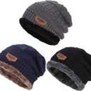 Kids Winter Thick Beanie Hat Scarf Set Slouchy Warm Snow Knit Skull Cap (3 Hats (Black,gray,navy))