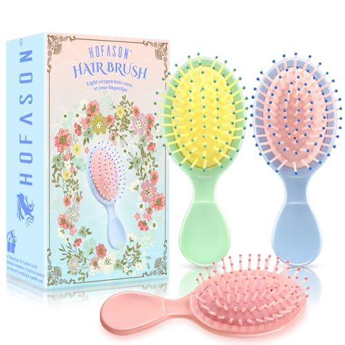 HOFASON 3 Pcs Mini Wet Hair Brush for Women Girls Toddler, Stocking Stuffers for Women Teens Girls, Bridesmaid Proposal Gifts, Spa Party Supplies, Summer Stuff, Detangling Hair Brush for Travel