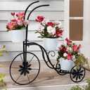 BAYN Bicycle Planter Stand, Metal Flower Pot Cart Holder Tricycle Planter with 3 Plant Bucket Outdoor Decorative for Patio, Deck, Garden or Lawn (Black-white)