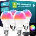 luckystyle Smart Light Bulbs, 9W A19 E26 800LM WiFi Bluetooth LED Bulbs Compatible with Alexa, Google Assistant & Home, 16 Million Colors Music Sync Color Changing Dimmable RGBWW Lights Bulb (4)