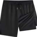 maamgic Mens Swim Trunks 9" with Zipper Pockets, Quick Dry Board Shorts, 4-Way Stretch Compression Lined Bathing Suits (Black, XXL)