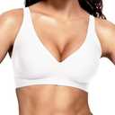Vertvie Seamless Deep V Neck Bra for Women Wireless Comfortable Push Up Bra Invisible Underwear White (White, XXL)