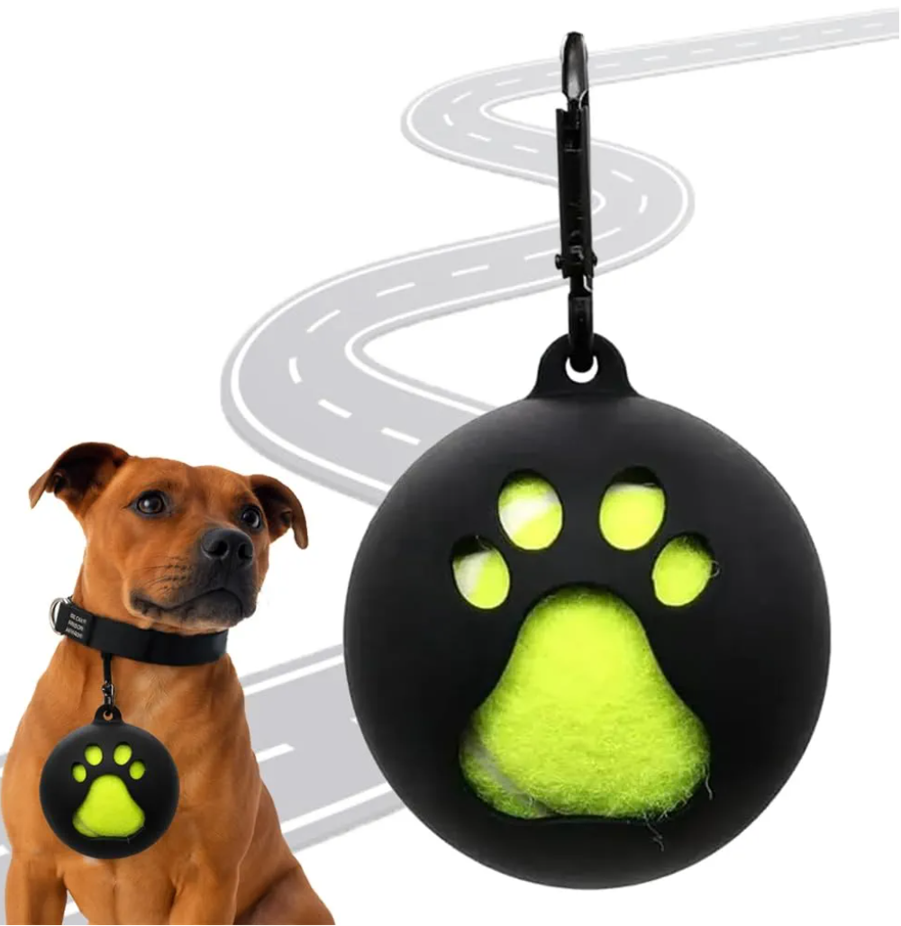Dog Tennis Ball Holder Accessory - Leash Attachment, Lightweight Silicone for Convenient and Fun Playtime - Fits Standard Tennis Ball Size (Black), 2 Pcs