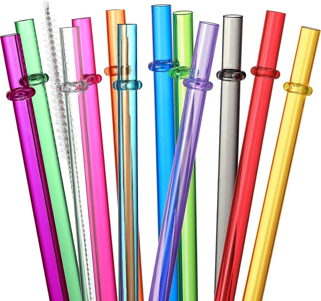 24 PCS, Reusable Straws with 4 Brushes, 10.5" Long Tritan Hard Plastic Straws, 12 Colors Translucent Replacement Drinking for 16OZ-32 OZ Tumblers, Cups, Jars, Stanley, YETI, Starbucks, BPA Free (Multicolor)