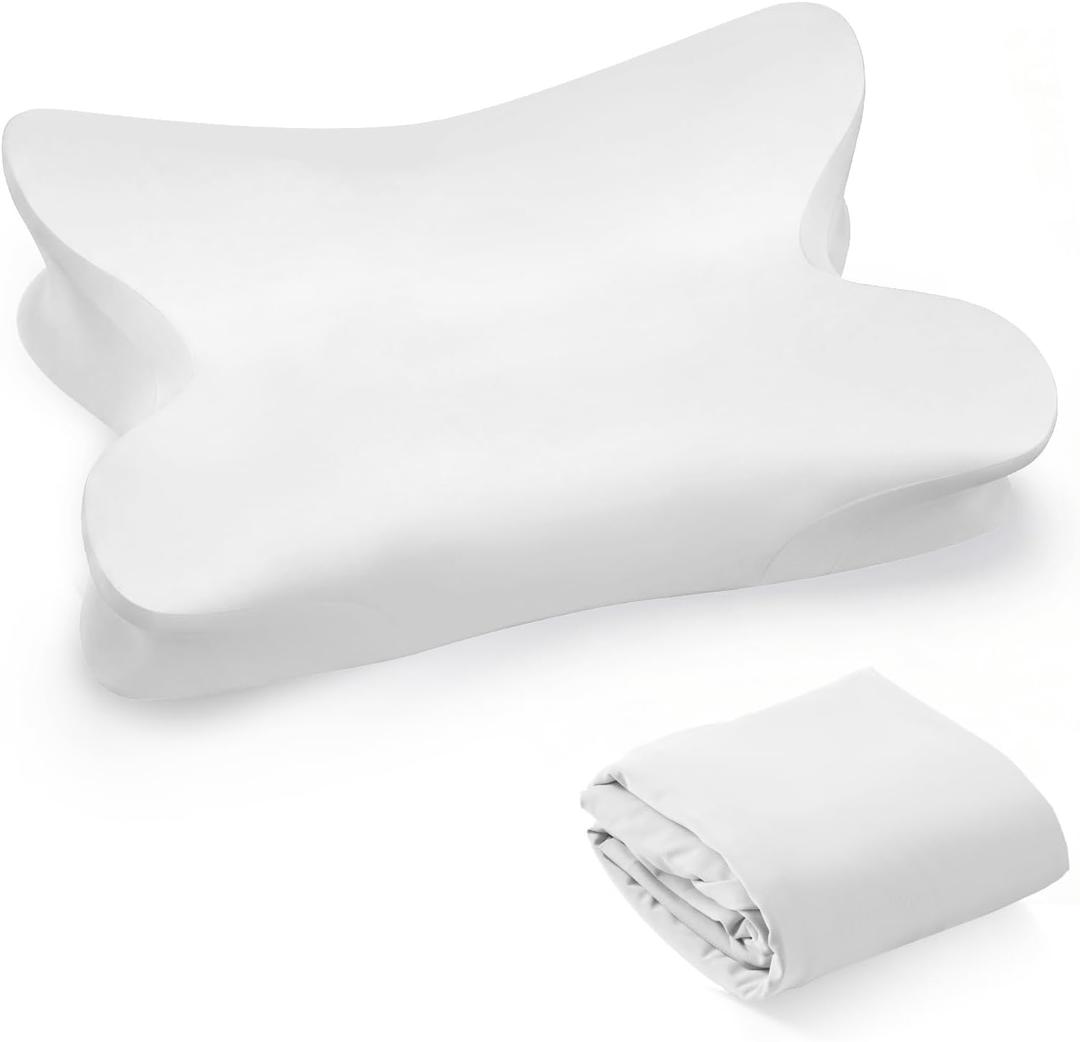 Hahafelt Cooling Cervical Neck Pillowcase for Pain Relief (Only Pillow Case) Ergonomic Pillowcase with Zipper Breathable Contour Cool Memory Foam Pillow Cover for Side Back Stomach Sleepers(White)