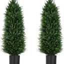 Yangrass 4FT Artificial Topiary Cedar Trees Set of 2, Realistic Cypress Bushes Plants with UV Protected, Potted Evergreen Plant Fake Shurbs for Indoors Outdoors Front Porch Garden Home Decor