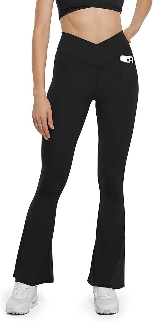 HEGALY Women's Flare Yoga Pants - Crossover Flare Leggings Buttery Soft High Waisted Workout Casual Bootcut Pants (Medium, Black-pocket)