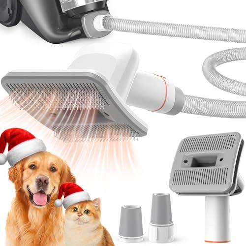 Afloia Dog Brush Vacuum Attachment - Pet Grooming Tool for Dogs & Cats (Vacuum Not Included), Compatible with 1-1.5" Round Port Vacuums (Dyson,Bissell,Eureka,Dirt Devil), with Extension Hose (White)