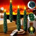 Funtery 6 Pcs LED Christmas Tree Flameless Taper Candles Real Wax Battery Operated Candlestick Lights with 3D Flame and Remote Timer Window Fireplace(Gold Edge,Christmas Tree)
