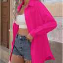 SOLY HUX Women's Button Down Shirt Collared Long Sleeve Drop Shoulder Oversized Blouse Casual Tops (Pink, L)