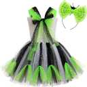 Girls Black and White Striped Tulle Dress with Headband Set Toddler Halloween Dress Up Outfit (10-12 Years)
