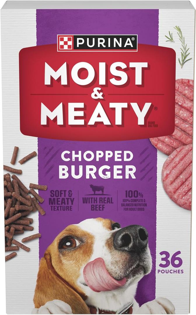 Purina Moist and Meaty Dog Food Chopped Burger Soft Dog Food Pouches - 36 ct. Pouch BB MAY 2026