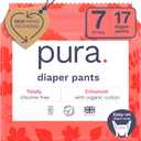 Pura Hypoallergenic Diaper Pants Size 7 (37+ lbs) Overnight, up to 12 Hours Leak Protection, Suitable for Sensitive Skin, Totally Chlorine Free, Soft Organic Cotton, 1 Pack of 17 Pull Up Pants