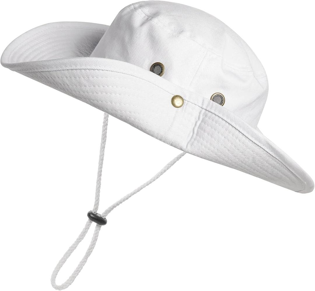 Womens Sun Hat Wide Brim Bucket Hats Hiking Fishing UV Protection Safari Boonie Hat for Men Women (White)