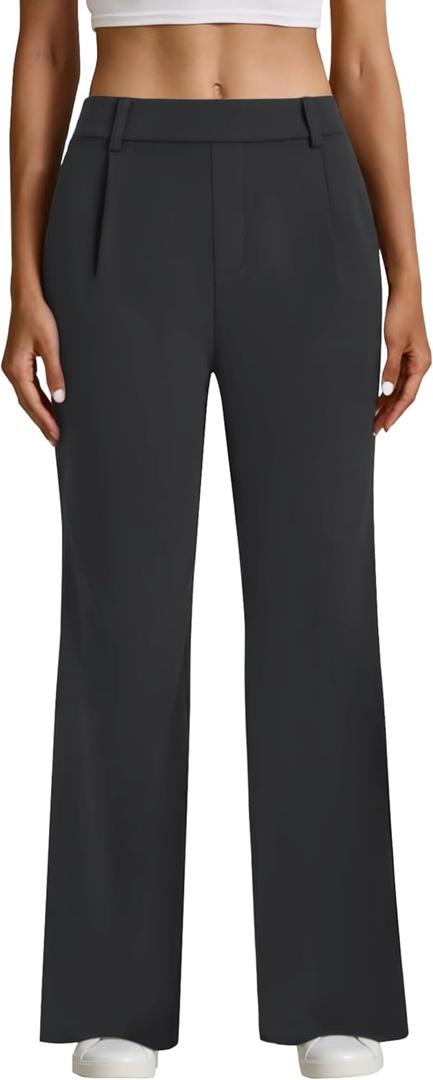 Dress Pants Women High Waisted, Straight Business Casual Trousers Stretchy Work Slacks with Pockets (Black, XXL)