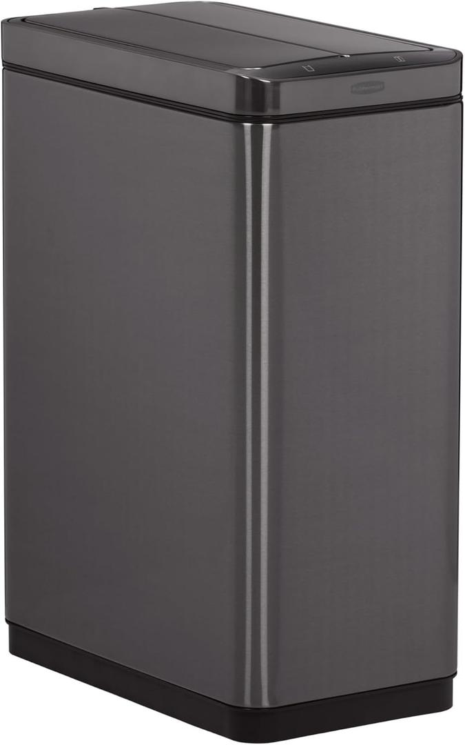 Rubbermaid Elite Stainless Steel Slim Sensor Trash Can 12-Gallon Batteries Included Charcoal Wastebasket for Home/Kitchen/Hotel/Lobby/Office 11.8G