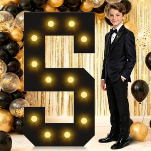 4FT Marquee Light Up Numbers, Black Giant Marquee Number 5, Pre-Cut Foam Board Set Can Be Used for Birthdays,Weddings,Party Anniversaries