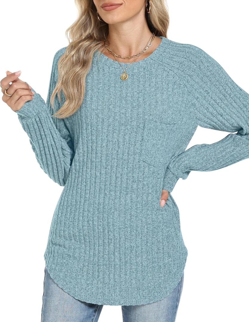 3 x Motarto Lightweight Sweaters for Women Tunic Ribbed Tops Pull Over Casual Long Sleeve Shirts Plus Size Top for Daily Wear (X-Large)