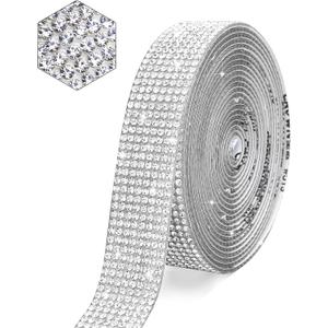 Self Adhesive Crystal Rhinestone Strips Diamond Ribbon Bling Gemstone Sticker Rhinestone Roll for Craft with 2 mm Rhinestone for DIY Arts Crafts,Wedding Party,Phone Decoration (White)