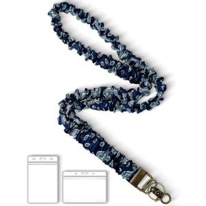 Stretchy Scrunchie Lanyard for ID Badges Keys, Cute Teacher Lanyard for Women with 2 Card Holders 19.6 Inch (Bohemian)