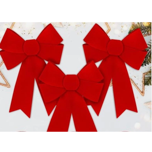 5 Pack Red Velvet Christmas Tree Bows - 9"x12" PVC Holiday Decor Indoor/Outdoor