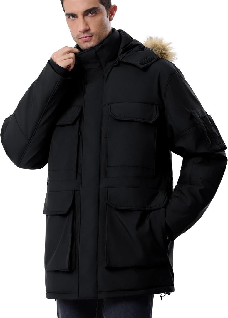 Men's Winter Down Coat Waterproof Heavyweight Hooded Parker Jacket for Men with Multi-Pockets (4X-Large, Black)