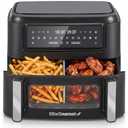 Elite Gourmet Dual Zone Air Fryer Oven 11QT, Dual Basket Air Fryer with Divider, Sync Finish & Sync Cook, PFAS Free Nonstick, 10 Presets, Air Fry Bake Roast Broil Toast Dehydrate, 1600W Black