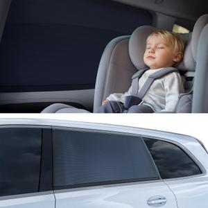 Nmoiss Car Window Shades for Baby[Ice Crystal Cooling Layer](2 Pack) UV-Blocker Cling Sun Shade 99% UV Protection Fit SUV/Sedan/Minivan | Roll Windows Down, Privacy Safe
