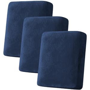 H.VERSAILTEX Velvet Stretch Couch Cushion Cover Plush Cushion Slipcover for Chair Loveseat Sofa Cushion Furniture Protector Seat Cushion Sofa Cover (3 Piece Sofa Cushion Covers, Navy)