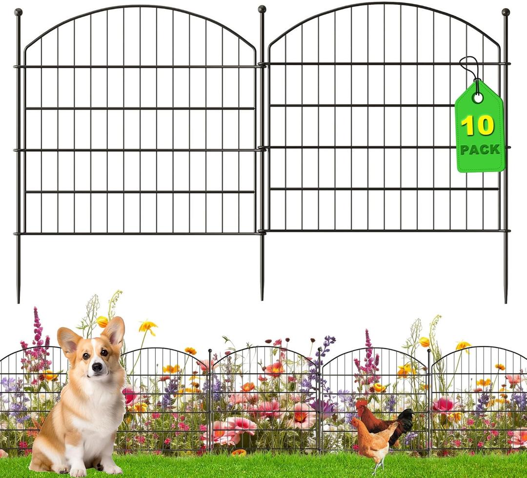 24 in(H) x20 Ft(L) No Dig Heavy Duty Metal Fence - 10 Panels Thick Rust-Resistant Decorative Fence Posts for Yard Security, Garden, Lawn, Farm and Poultry (Black)