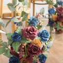 Ling's moment 17.5" Tall Free Standing Artificial Flowers Arrangements 2 pcs Wedding Aisle Runner Chair Decorations Dusty Blue & White Centerpieces for Ceremony Reception Rose Floral Party Outdoor