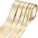 Pure Color Ribbon for Gift Wrapping,Arts Crafts Sewing 25 Yard Each Roll Satin Ribbon for Flower Bouquet Ribbons for Christmas Tree DIY Decoration (Golden, 5 Mixed Width)