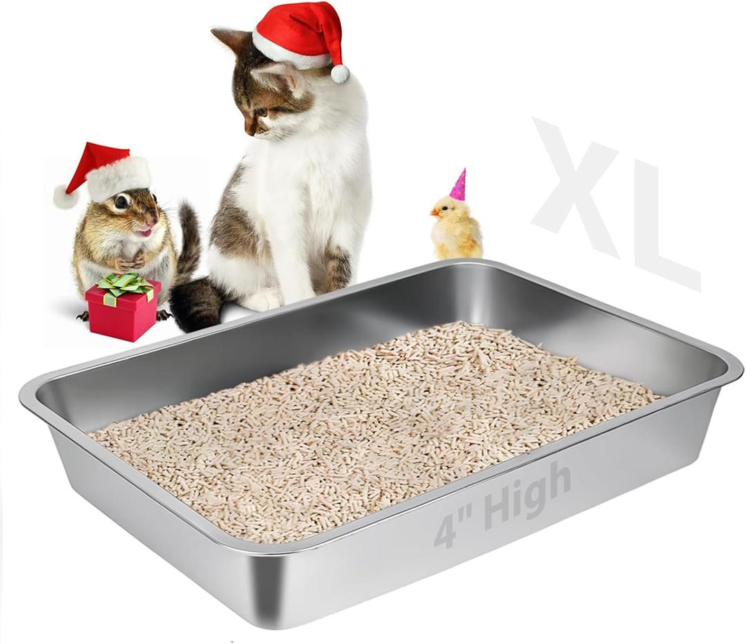 LIHONG Stainless Steel Cat Litter Box,Large Metal Litter Box for Small Cats Hamster Rabbits,No Smell,Non Stick,Easy to Clean(24" Lx16 Wx4 H,L)