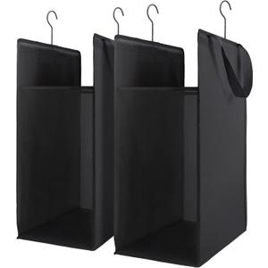 FENTEC Fentec Hanging Laundry Hamper, Hanging Laundry Basket, Slim Laundry Hamper Bag with Handles, Portable Hanging Closet Hamper, Mesh Heavy Duty Hanging Laundry Bag (Black,2 Pack)