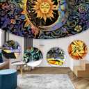 Sun and Moon Tapestry Psychedelic Mystic Floral Tapestry Hippie Boho Flower Plants Wall Tapestries Vintage Aesthetic Tapestries Wall Hanging for Bedroom (78.7"L x 59.1"W)