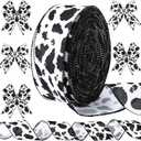 Berlune 50 Yards 2.5 Inch Cow Print Ribbons Wide Cow Ribbon White Black Craft Ribbons Long Wrapping Paper Gift Cow Party Favor Wired Edge Fabric Ribbon for Xmas Tree Wreath DIY Wreath Craft