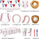 Oigco 150 PCS Baseball Decorations Set Includes Plates, Napkins, Cups, Cutlery, Banner, Tablecloth, Foil Balloons for Sports Baseball Birthday Party Decorations, Serves 24