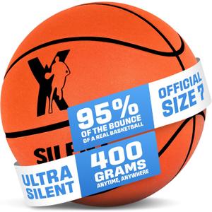 YGA Silent Basketball Official Size 7 (29.5"): Upgraded 95% Bounce - Ultra Quiet Airless Basketball for Dribbling Indoor - Soft Foam Basketball with Realistic Grip and Deep Grooves for All Ages (Vacuum Sealed, Orange)