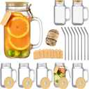 TANGLONG Mason Jar with Lid and Straw 24 oz Mason Jar Cups Set of 8 Glass Cups with Lids and Straws Mason Jars with Handle Drinking Glasses